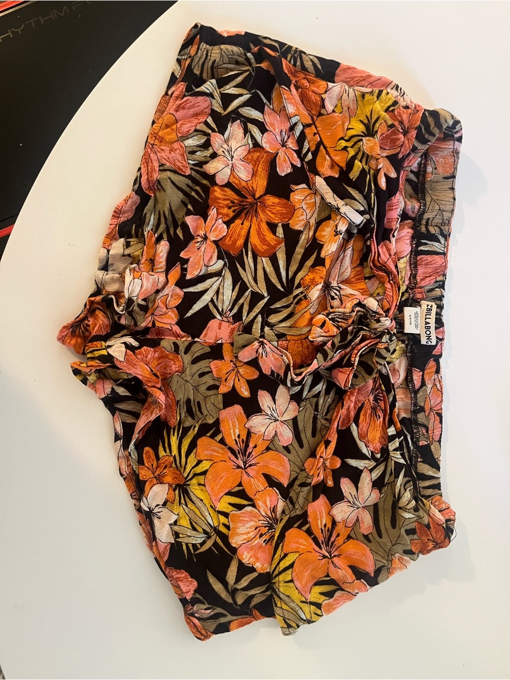 Billabong Black Floral Orange Tropical Drawstring Shorts